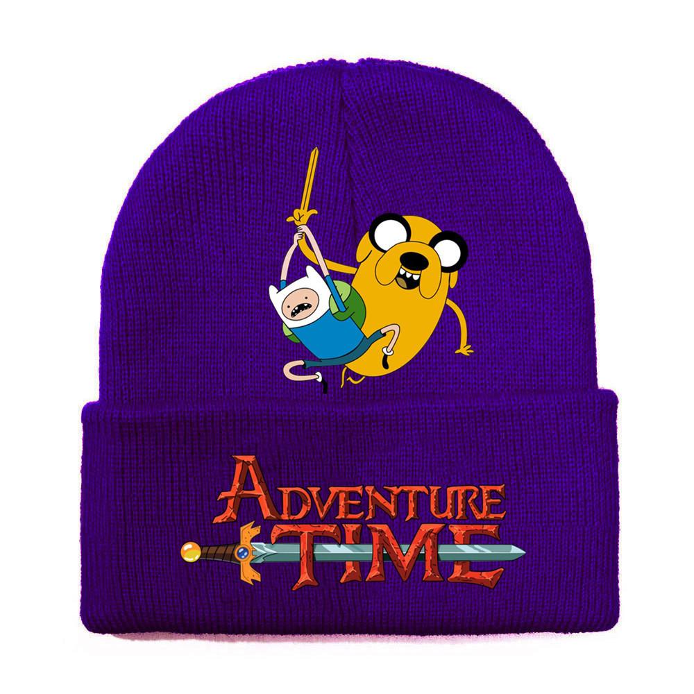 Adventure Time Cartoon Print Acrylic Knit Hat Winter Warm Unisex Beanie For Adults Teens