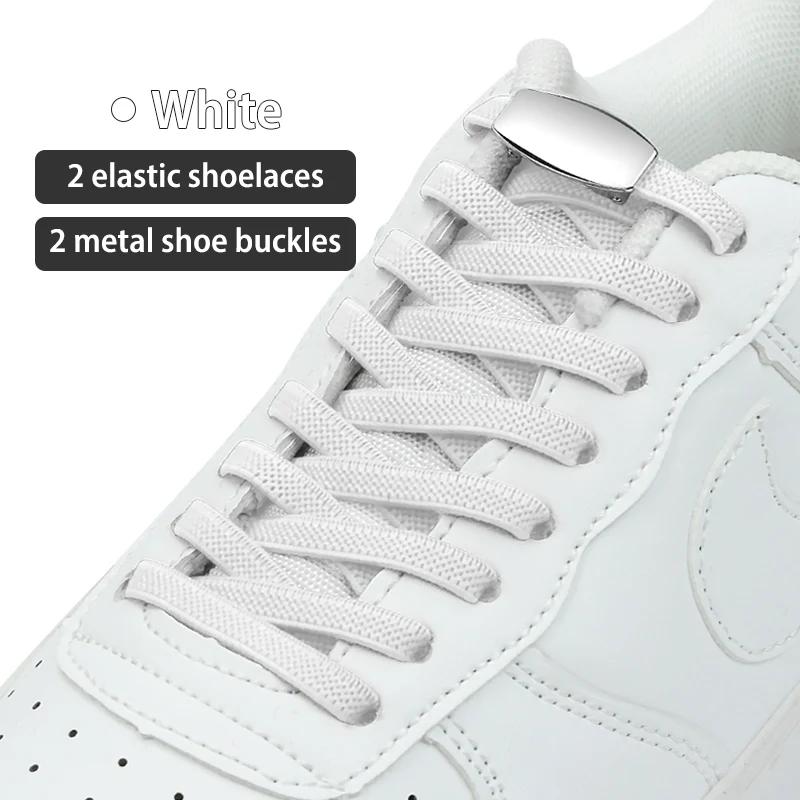 Nieuwe Elastische Schoenveters Zonder Strikken Geweven Platte Schoenveters Voor Kinderen en Volwassen Sneakers Schoenveters Snel Lui Metalen Sluiting Schoenveters