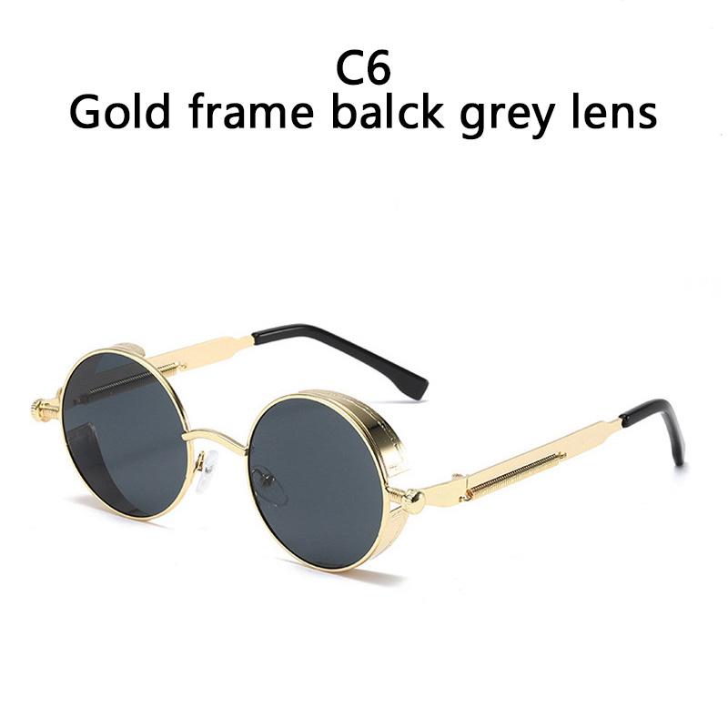 Gothic Steampunk Sunglasses Men Women Vintage Round Metal Frame Punk Style UV400 Sun Glasses Designer Brand