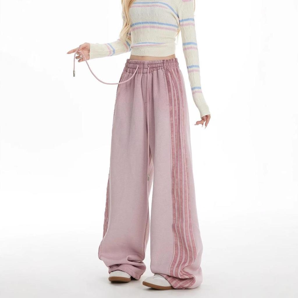 American Retro Stripe Sweatpants Women 2025 - Spring/Autumn Casual Wide Leg
