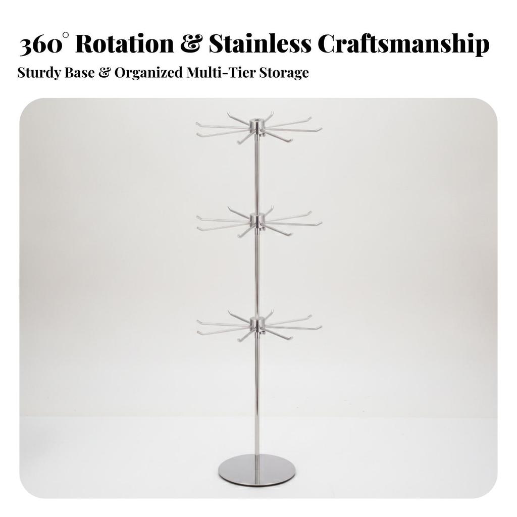 Rotating Necklace Holder Jewelry Display Rack | Sturdy Round Flat Base,