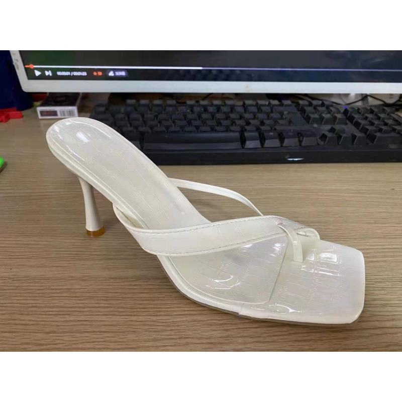22 Summer New Stiletto Set Toe High Heel Sandals Women's Large Size Square Head Snake Pattern Herringbone Stiletto Cool Slippers