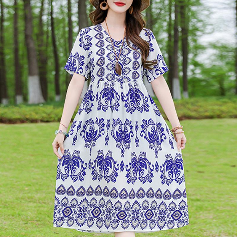 

Элегантное женское платье летняя винтажная одежда свободные короткие рукава большие размеры повседневные длинные платья 5XL