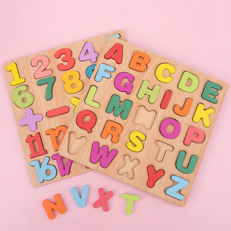 Wooden Puzzle Montessori Toys for Baby 1 2 3 Years Old Kids Alphabet Number Shape Matching Games Children Early Educational Toys