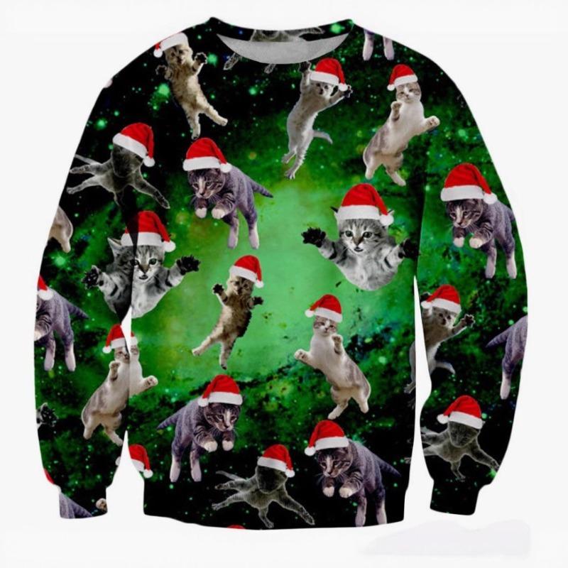 Christmas Pattern Cute Cat Dog Surroundings Autumn Winter Long Sleeved Fashionable Casual Loose Women's Pullover