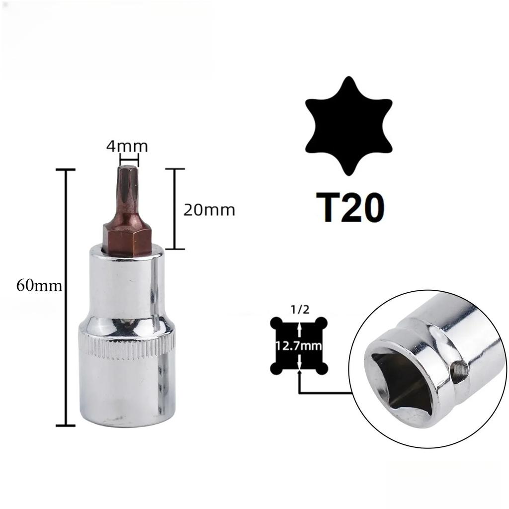 Torx Screwdriver Bit 1/2inch Socket Bits Adapter T20 T25 T30 T40 T45 T50 T55 T60 T70 Torx Socket Adapter For Ratchet Wrenches