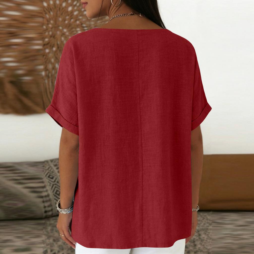 Ladies' Fashionable Casual Lace Collar Short Sleeved Top