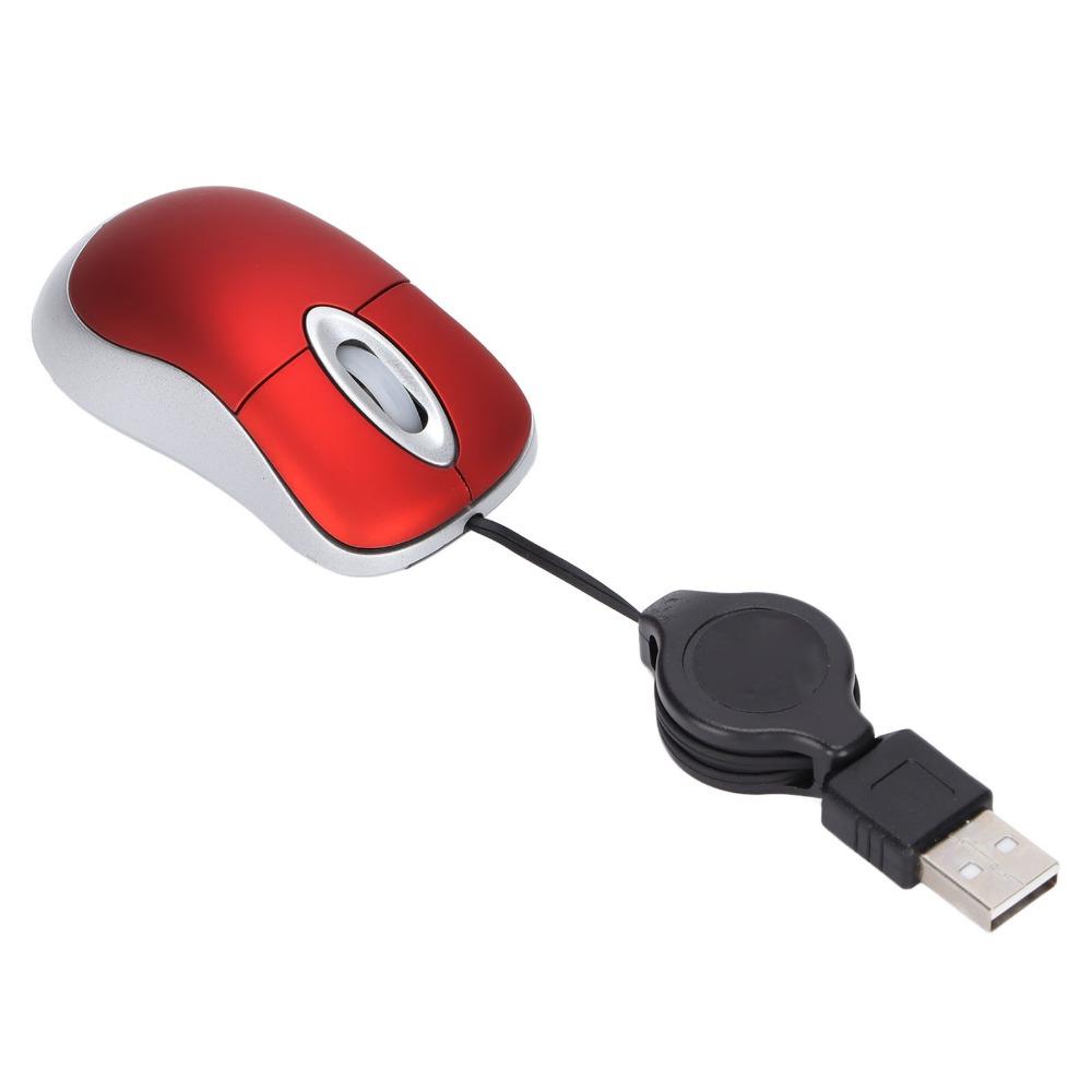 Tiny 1200 DPI Wired Mouse 3 Ways Wheel Retractable Cable USB Mouse Mini Size Compact Design Optical Mouse Computer Laptop
