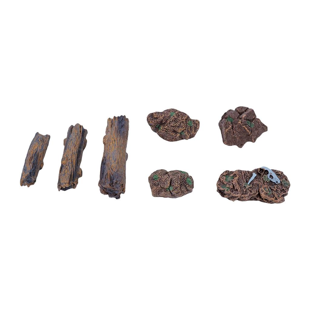 7 Pcs Miniature Tree Stump and Artificial Stone Rocks Resin Ornaments for Terrarium Bonsai Home Decor
