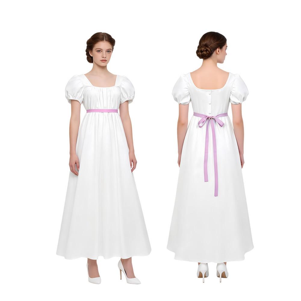 Regency Style Long Dress With Bubble Sleeves In Multiple Colors For Historical Reenactments And Events