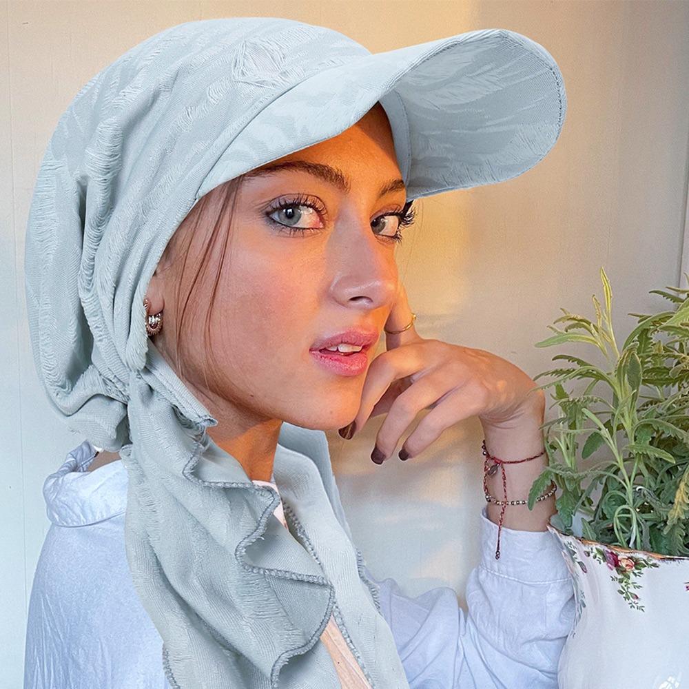 Stretch Fabric Baseball Cap Headscarf Curved Brim Sun Hat Headwrap Hajj Umrah