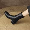 Mid-calf Boots for Women, Square Toe Boots, Soft Leather, Thick Heel, Short Boots, Versatile Shoes