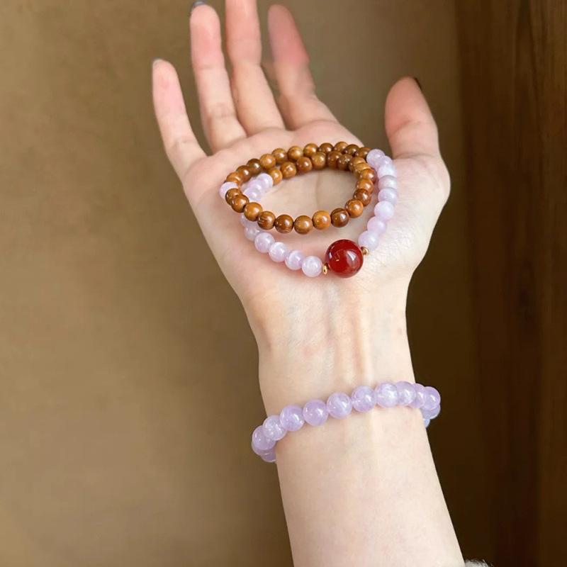 Natural Cross Purple Lithium Gray Cook Double-layer Beaded Bracelet Light Luxury High-end Bracelet New Chinese Cold Feeling Jewelry
