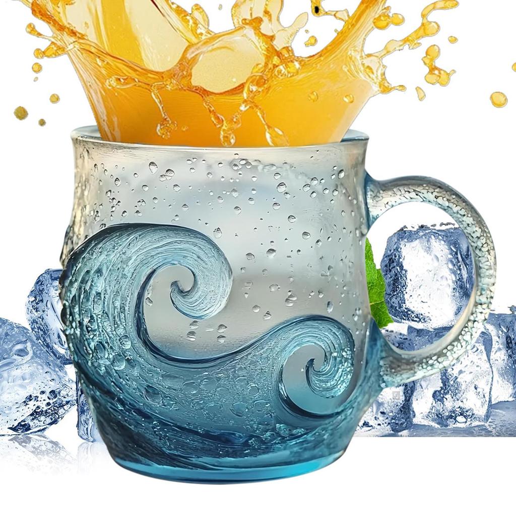 300ml With Handle Clear Coffee Mug Glass Coffee Mugs Water Bottle Wave Design For Kids Beach House Office Women Men Adults Home