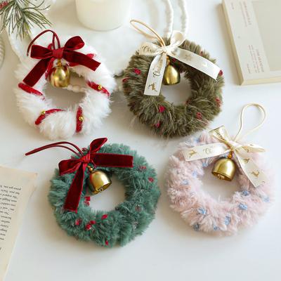 Plush Christmas Atmosphere Wreath Pendant Ribbon Bow Bell Christmas Decoration Hanging Window Decoration Accessories
