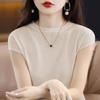 Women Green Crew Neck Cap Sleeve Solid Color Casual Knit T Shirt