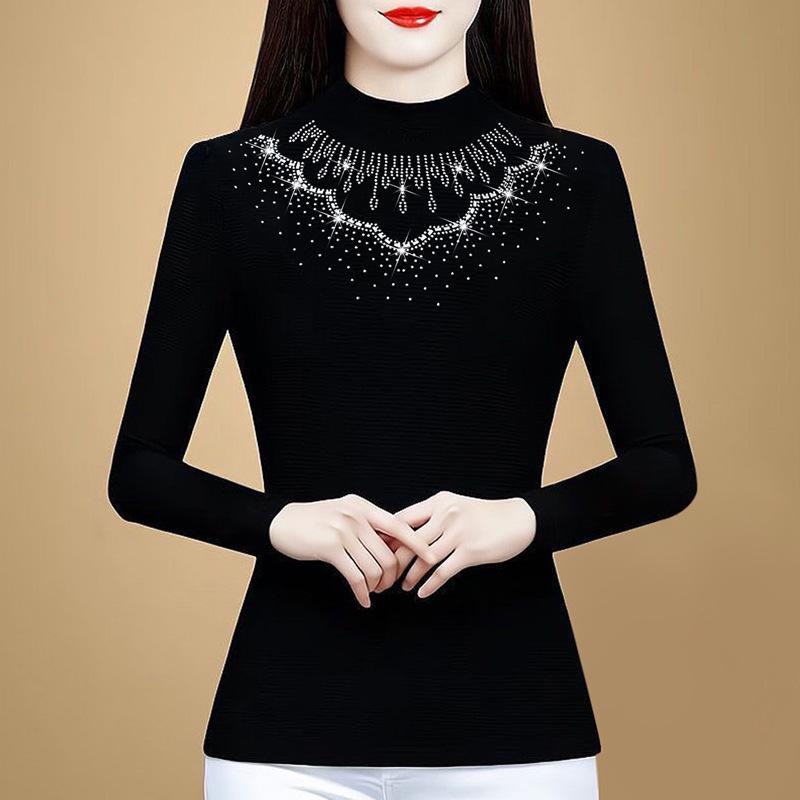 

Зимняя женская утолщенная футболка, верхняя женская с длинными рукавами, полуводолазка, теплая черная нижняя рубашка 4XL