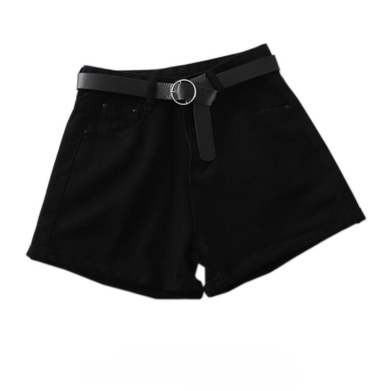 

Классические и минималистичные модные универсальные женские шорты с высокой талией, летние свободные, тонкие, большие ярды, повседневные, с подвернутым краем, из денима, индивидуальность 2XL чёрный