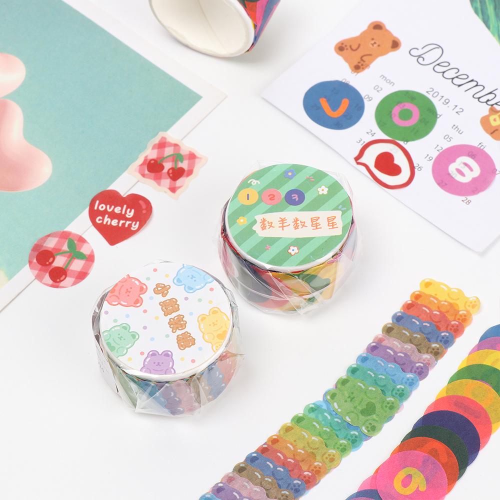 100pcs/Roll Cute Flower Bear Love Heart Washi Tape Cute pattern Scrapbooking Sticker Stationery Sticker