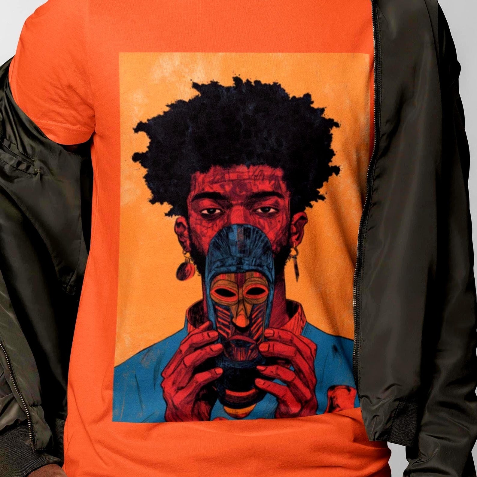 Afro Identity Mask T-Shirt | African American Heritage Shirt | Melanin Pride Tee | Afrocentric Apparel | Sizes XS To 5XL S