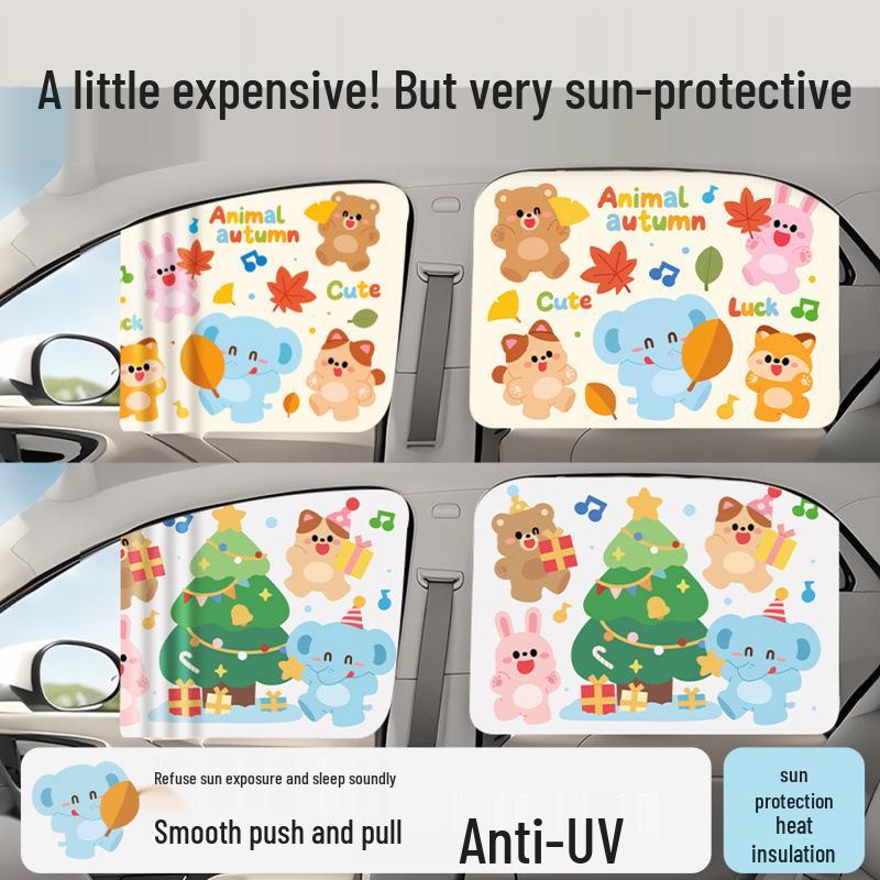 Baby Cartoon Car Sunshade Blackout Privacy Curtain for Sliding Rails