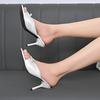 Bowtie High Heels Sandals for Women 2025 Thin Heeled Summer Outdoor Slippers Woman Plus Size 42 Black WHite Square Toe Slides