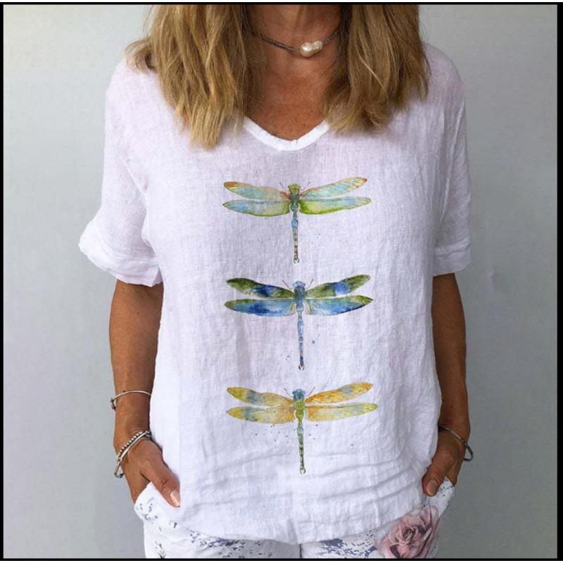 Spring and Summer New 3D Digital Printed Loose Sloping Neck Women's T-shirt