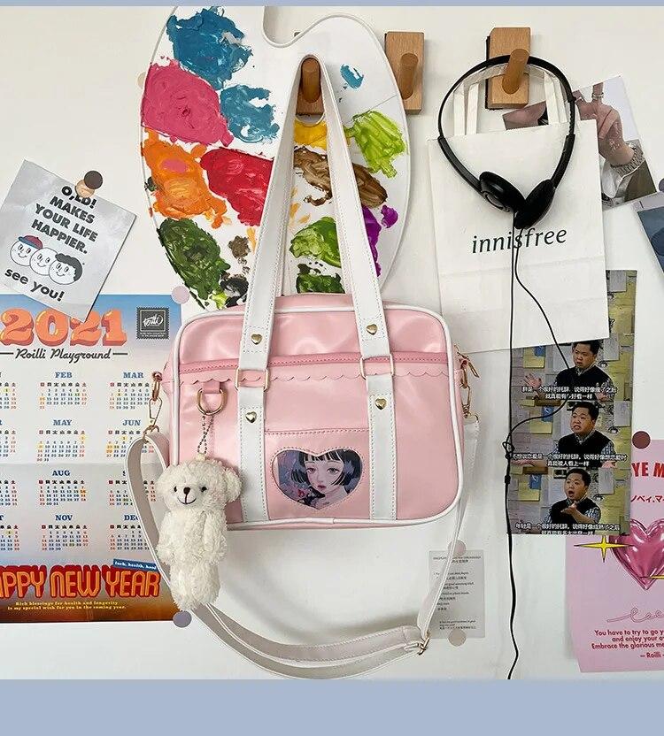 Nová japonská JK přenosná uniformní taška přes rameno PU taška Love Pain Simple Campus Girls Soft Cute Messenger Bag Itabag IB065