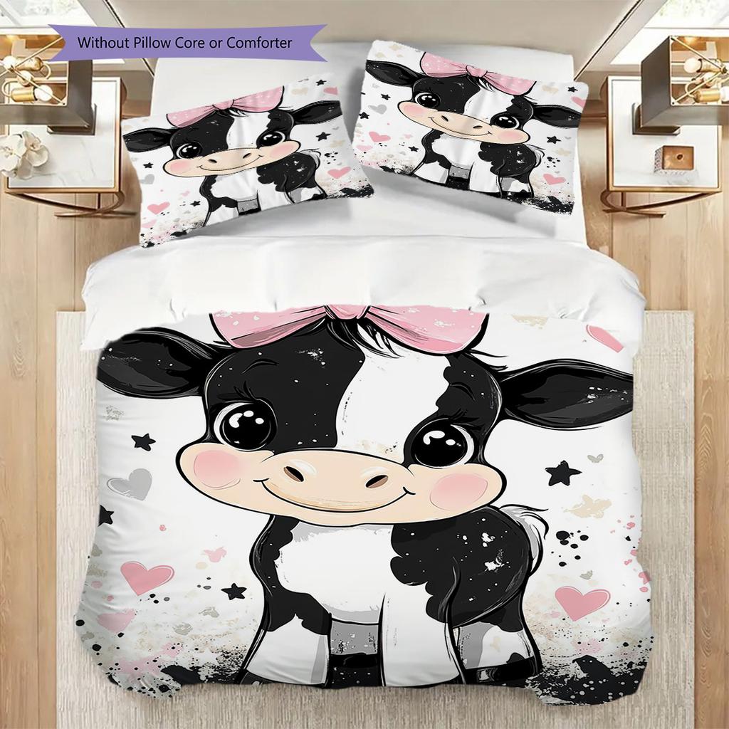 Cow Pattern Bedding Quilt Set Quilt Cover Pillowcase Home Decoration Birthday Gift (1 * duvet cover + 2 * pillowcase, without core)