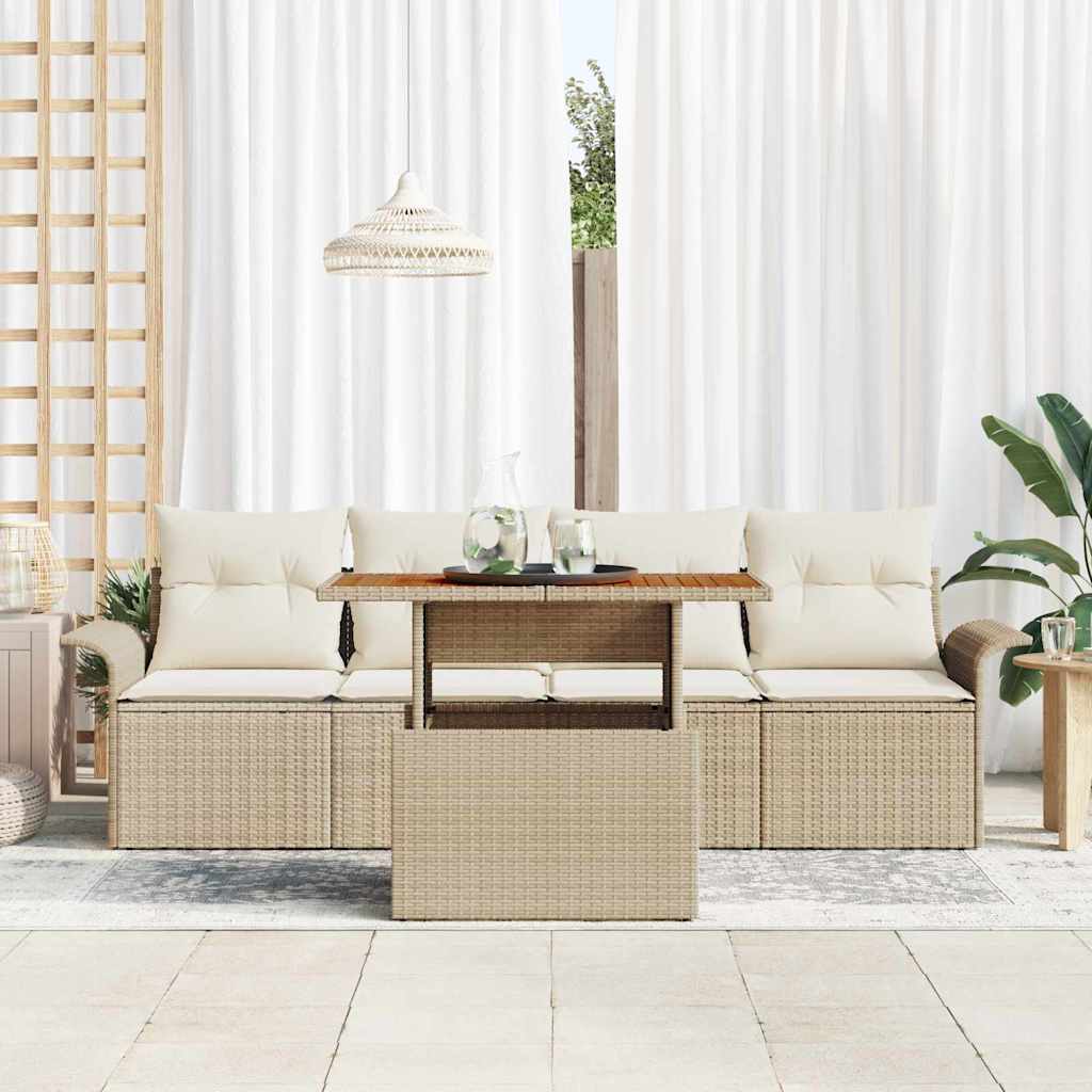 Garden Sofa Set with Cushions 5 pcs Beige and Cream Poly Rattan