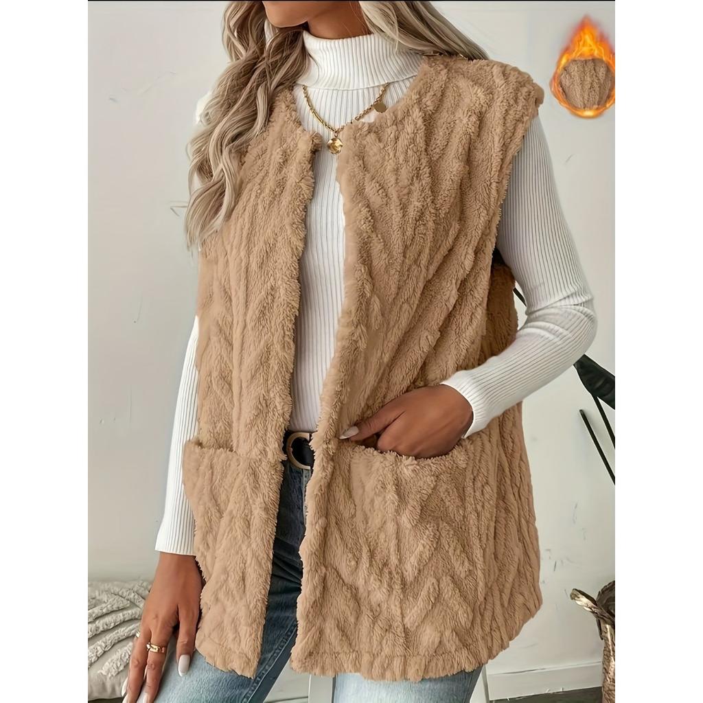 Ny høst- og vintervest med pelskåpe og allsidig jakke, med camisole-skulder og vest i imitert lammeull