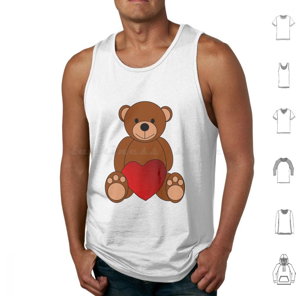 Teddy Love Tank Tops Print Cotton Teddy Love Bear Teddybear Valentine Valentinesday Red Indianred Indian Brown Toy Toys S