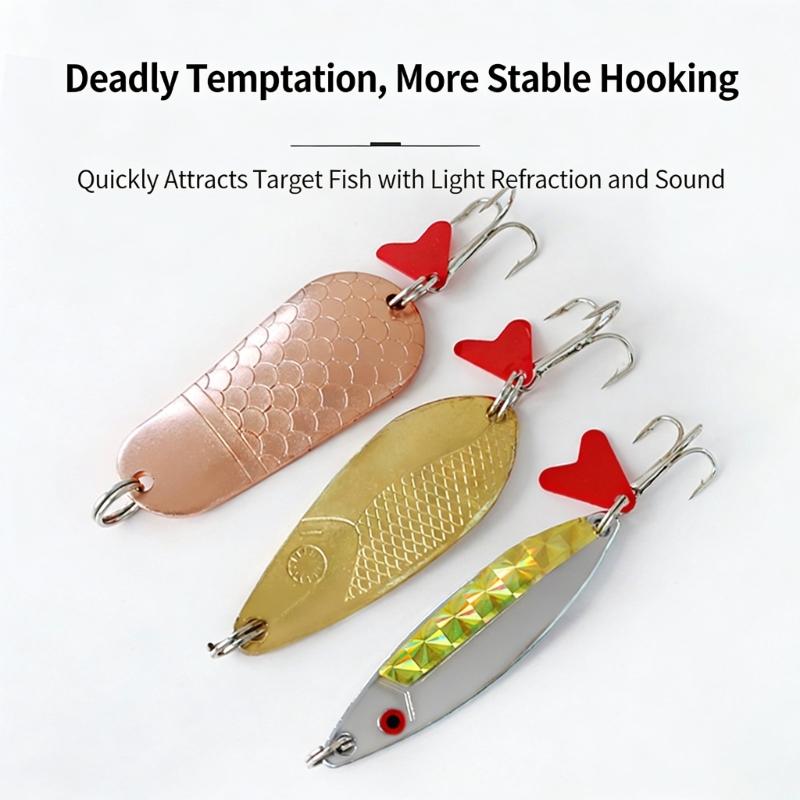 Swimming Fishing Spoons Lures Treble Hook Set Curved Hard Fish Baits Metal Construction Fishing Sequins Lures Baits