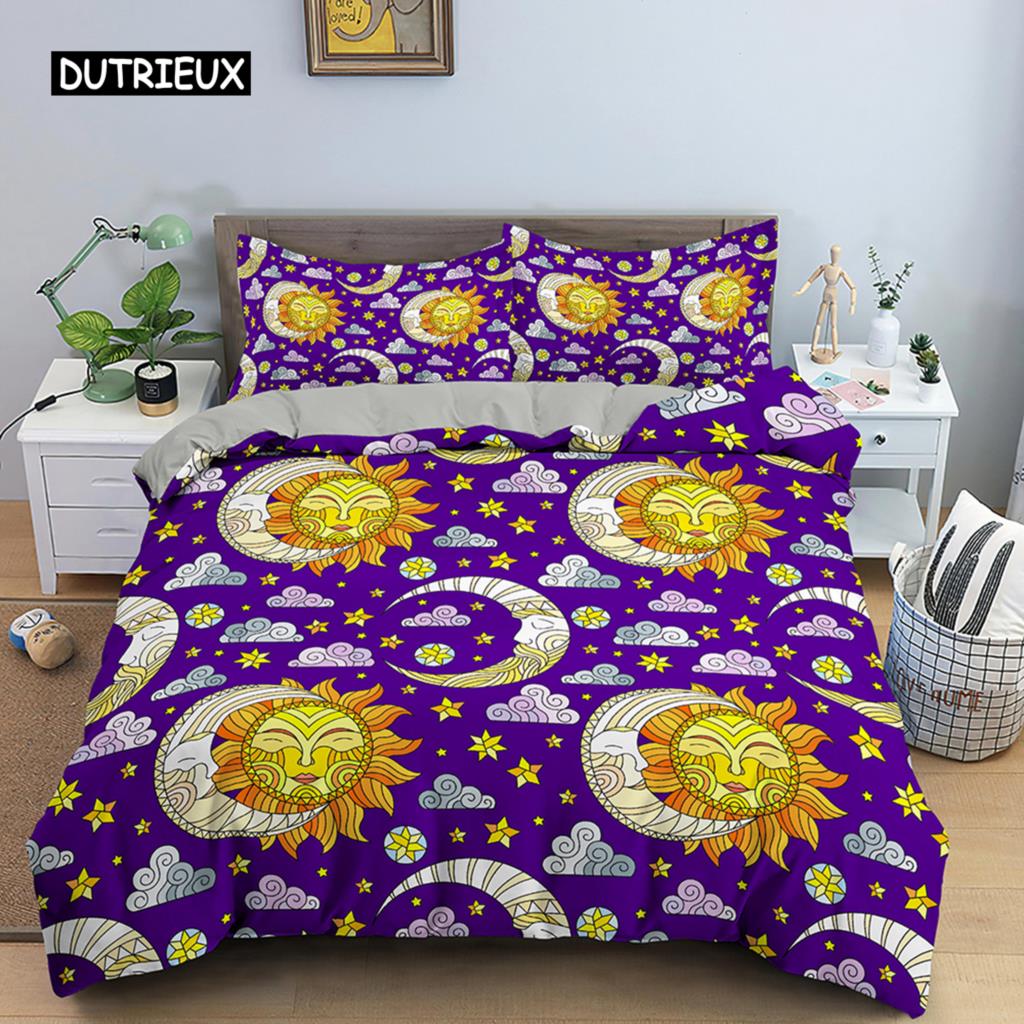 Sun and Moon Duvet Cover Set Tarot Pattern Bedding Set King Size for Bedroom Microfiber Comforter Cover Set for Kids Adults Gift