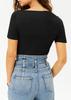 Women's Round Collar Short Sleeve Elastic Bodysuits Jumpsuits
