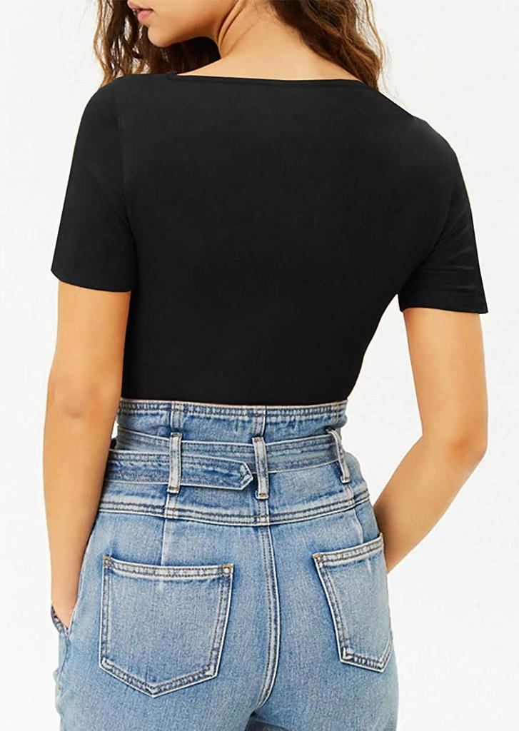 Women's Round Collar Short Sleeve Elastic Bodysuits Jumpsuits