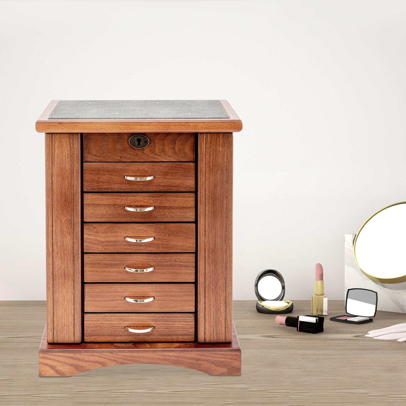 

7-Layer Jewelry Organizer, Rectangular Design with Key Lock, Jewelry Storage Case, Free-Standing Cabinet, Secure Locking System