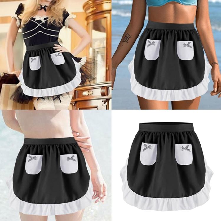 Maid Apron Costume Adjustable Ruffled Maid Apron for Halloween Cosplay Women Kitchen Apron Cooking Apron with 2 Pocket