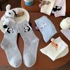 Korean Style Cartoon Animal Socks Women's Cute Mid-Calf Solid Color Panda Long Socks Breathable Moisture Wicking Casual Socks