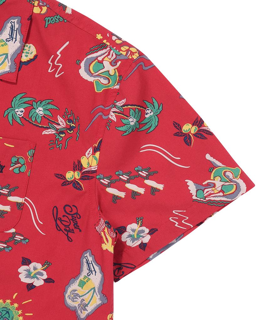 Syupeodeulai W Palm Surf Hawaiian Crop Shirt Red