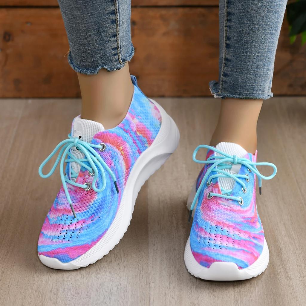 Fashion 2024 New Women's Shoes Lace Up Women's Vulcanize Shoes Hot Sale Color Matching Ladies Casual Shoes Round Head Mesh Sneakers