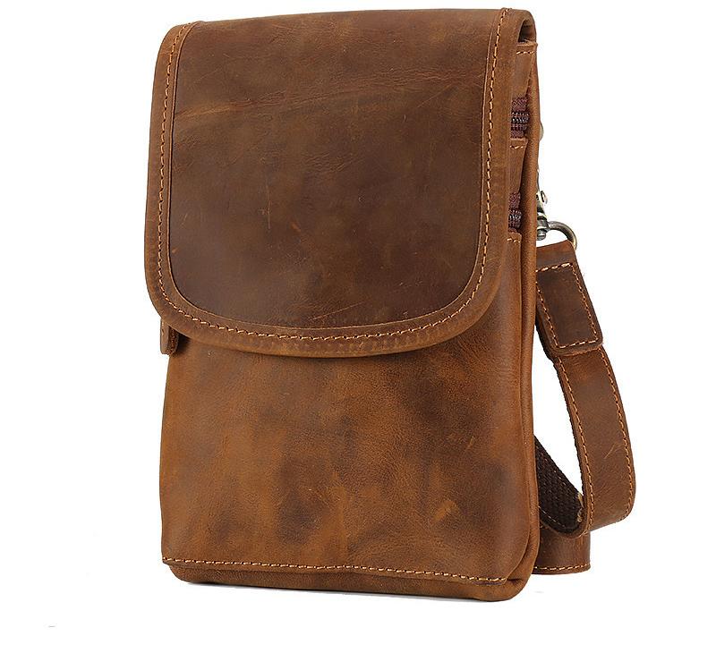 7.5" Leather Phone Pouch phone bag men wear leather belt mobile phone fanny pack for shoulder bag holster leather Mini Men's bag