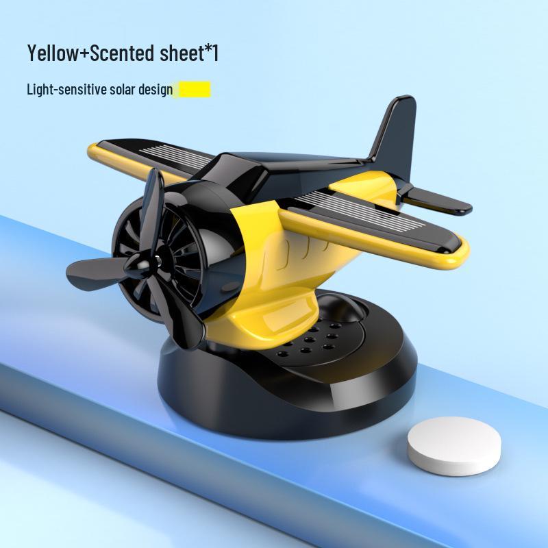 Solar-Powered Three-Leaf Rotating Car Air Freshener - Long-Lasting Deodorizer with Airplane Ornament