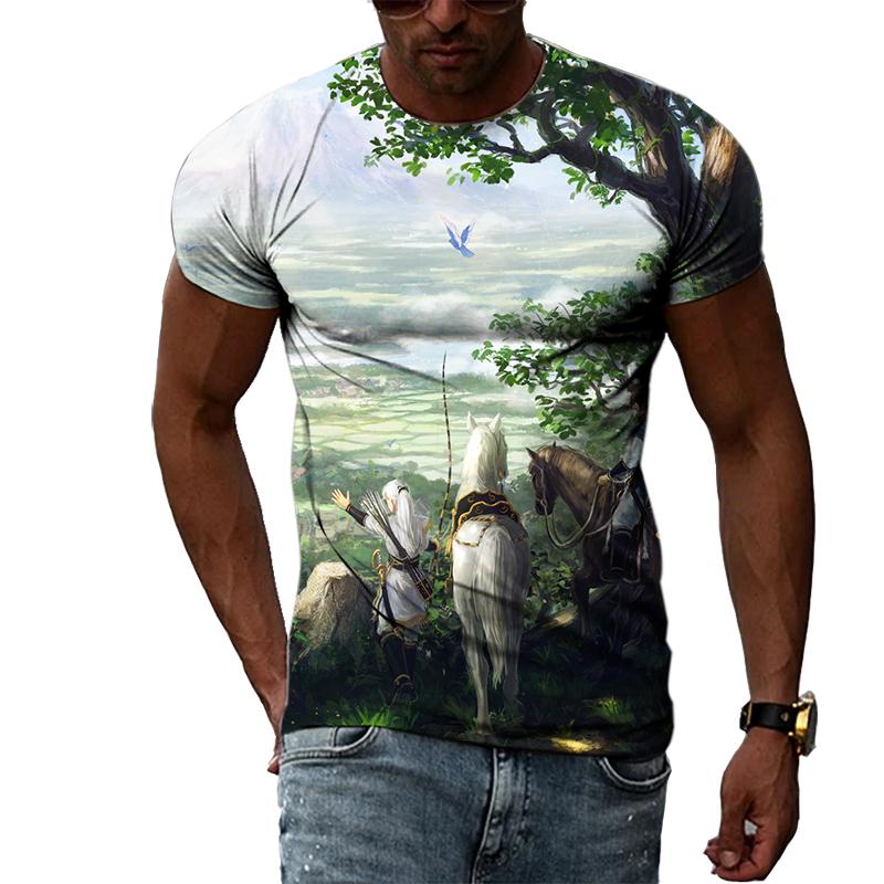 

Летние футболки с рисунком пейзажа для мальчиков, мужские повседневные футболки с круглым вырезом и короткими рукавами с 3D-вкусом Kawaii и принтом 6XL