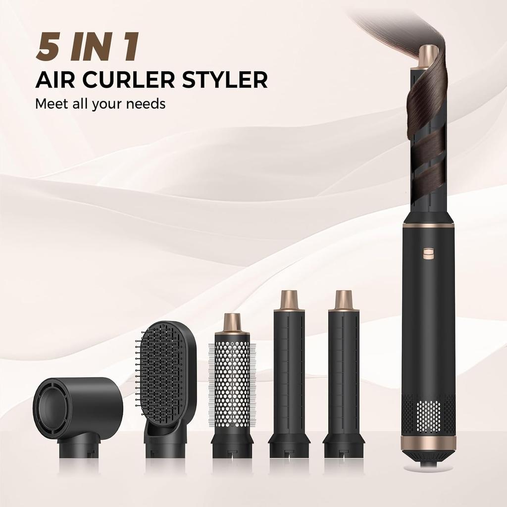 5 In 1 Hair Dryer Hot Air Comb Professional Curling Iron Straighten High Speed Hair Dryer Volumizing With Detachable Attachments