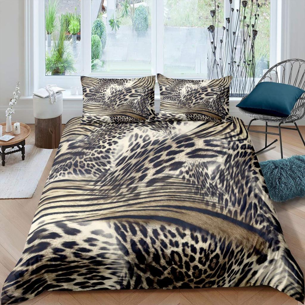 Brown Leopard Cheetah Printed Duvet Cover for Kids Teen Boys Girls Man Women Bedroom Decor Africa Wild Animal Theme Bedding Set