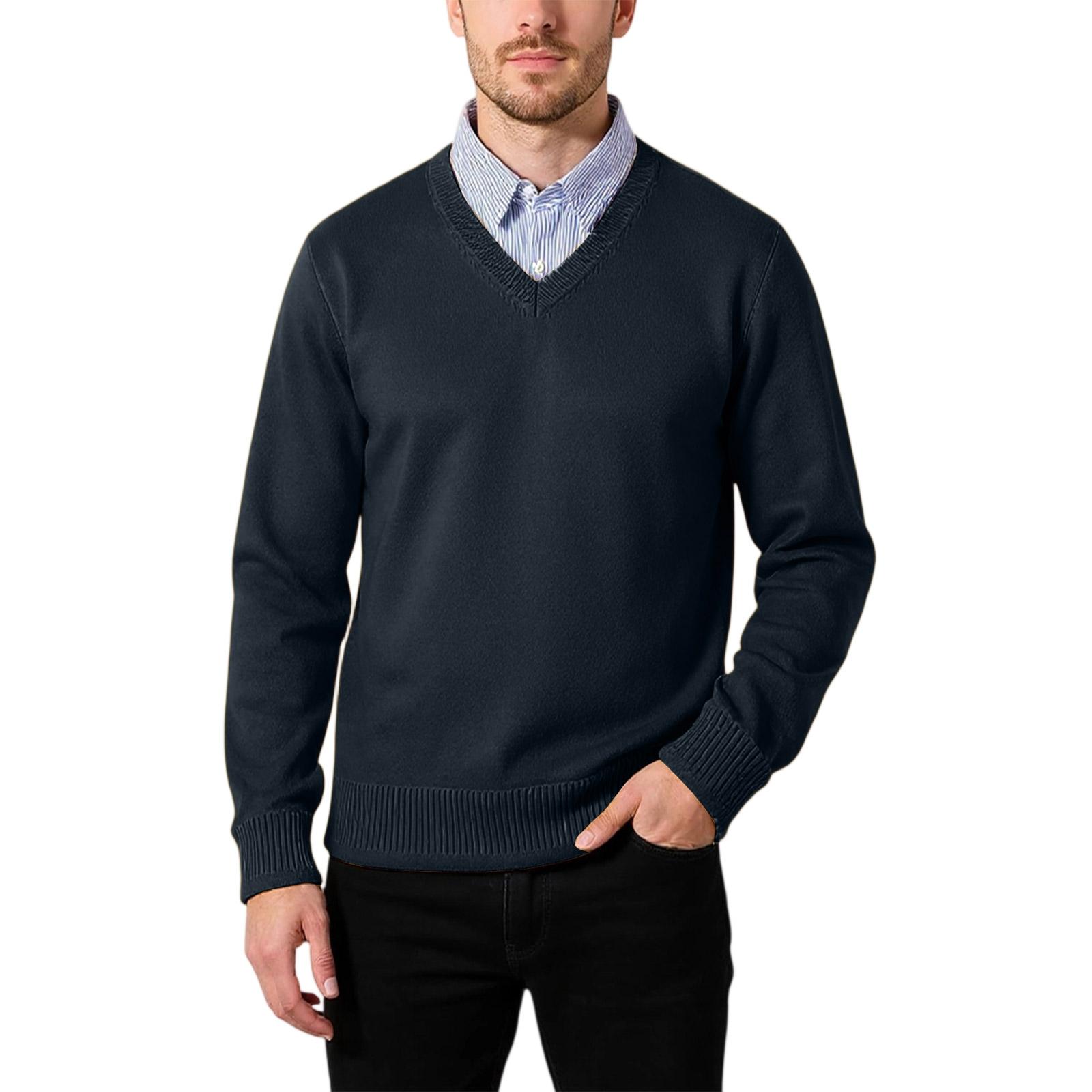 

Мужской Модный Вязаный Пуловер Длинные Рукава Свободный Отложной Воротник Свитер XXXL