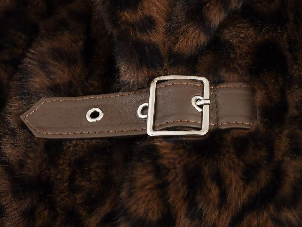 2024 Autumn Women's European & American Style Leopard Print Faux Leather & Fur Jacket