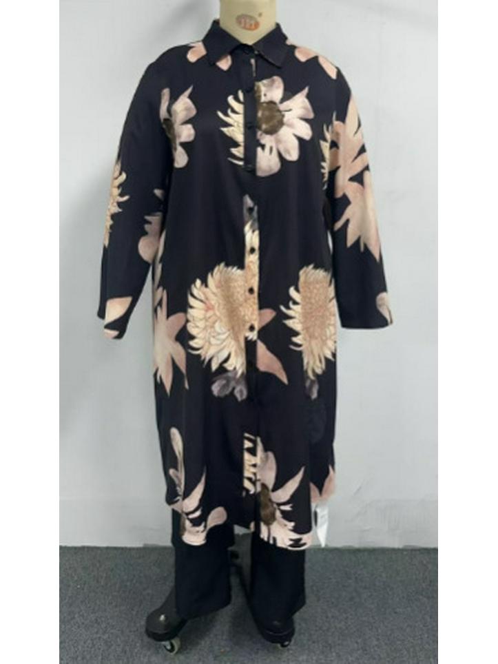 Dubai Plus Size Floral Long Sleeve & Pants with Long Skirt - Elegant Two-Piece Set