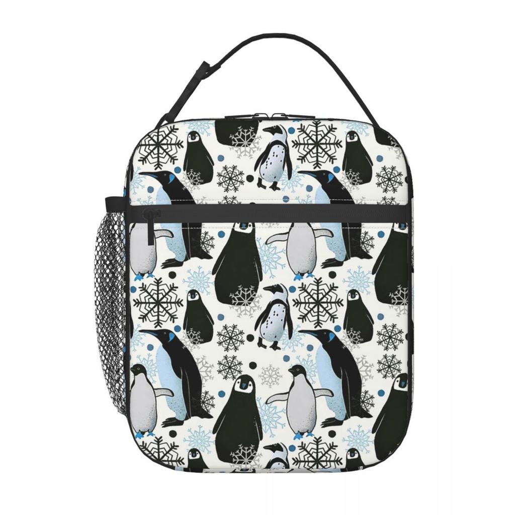 Cute Penguin And Ice Snow Pattern Insulated Lunch Bag for Women Children Leakproof Food Boxes Thermal Lunch Box Tote